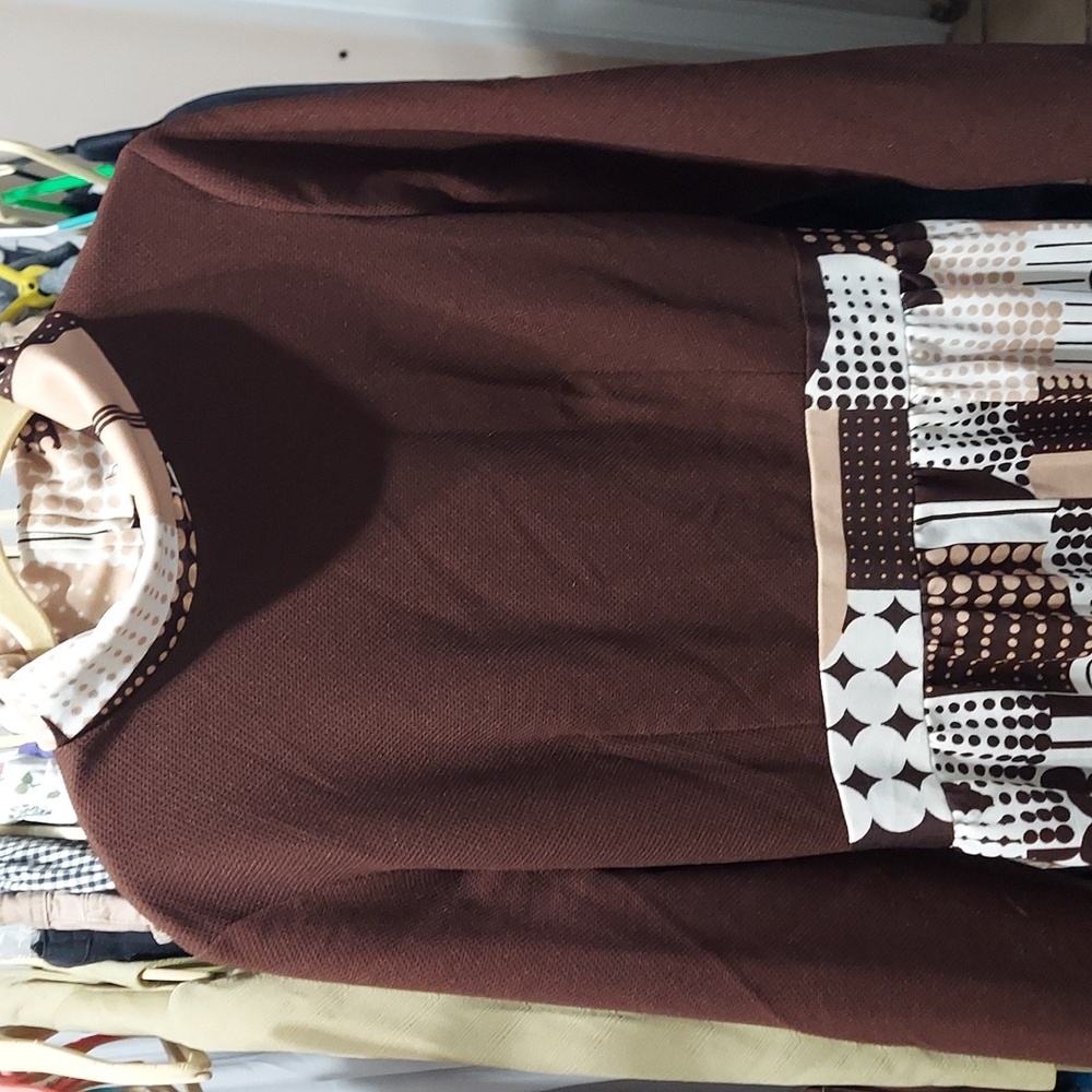 Elegant Long Sleeve Brown Patterned Dress